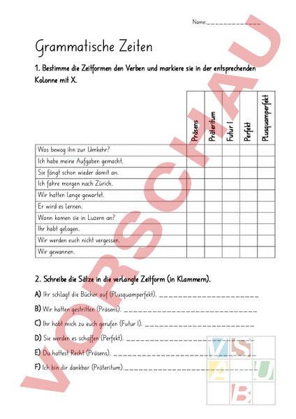 Arbeitsblatt: Grammatische Zeiten - Deutsch - Grammatik