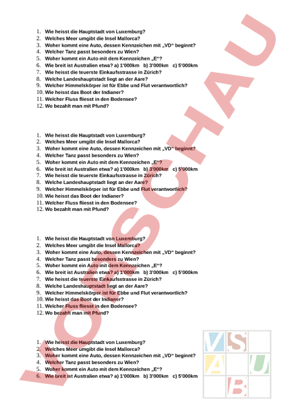 Arbeitsblatt: Allgemeinwissen 1 - Geographie - Anderes Thema