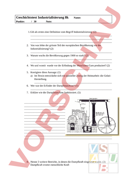 Arbeitsblatt: Test Industrialisierung - Geschichte - Neuzeit