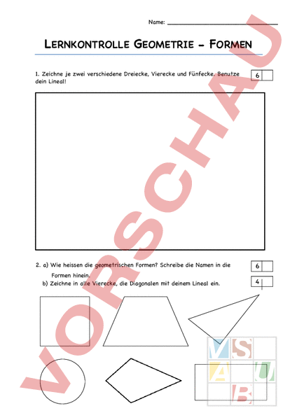 Arbeitsblatt: Test Formen - Geometrie - Flächen