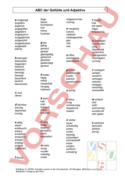 Arbeitsblatt Abc Der Gefuhle Deutsch Wortschatz