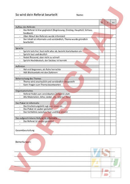Arbeitsblatt: Beurteilungsbogen Referat - Administration / Methodik ...