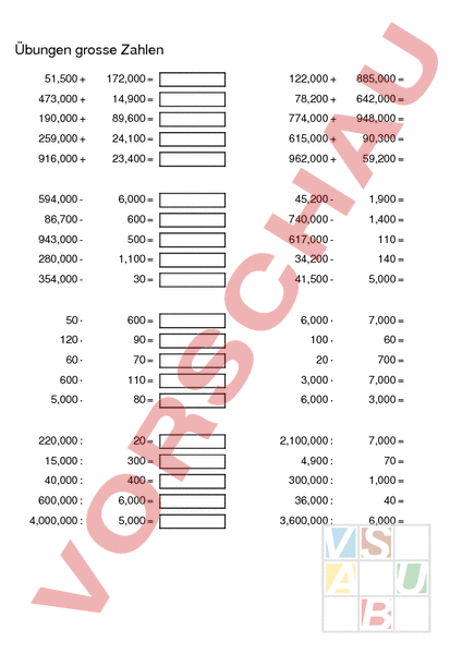 Arbeitsblatt: Mit Grossen Zahlen Rechnen Im Kopf - Mathematik ...
