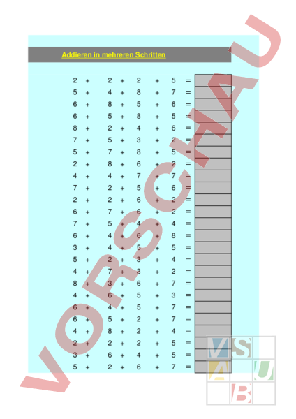 Arbeitsblatt: Vorbereitung Schriftliche Addition - Mathematik - Addition