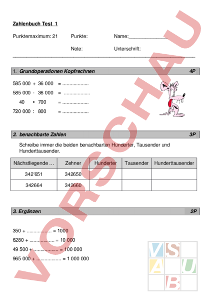 Arbeitsblatt: 1 Test 5. Klasse - Mathematik - Schriftliches Rechnen