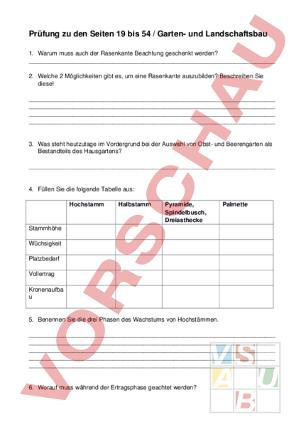Arbeitsblatt Prufung Zu Garten Und Landschaftsbau Biologie