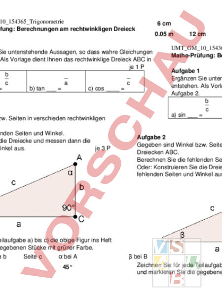 Arbeitsblatt: Trigonometrie - Geometrie - Anderes Thema