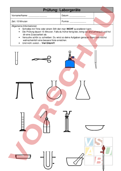 Arbeitsblatt Prufung Laborgerate Chemie Anderes Thema