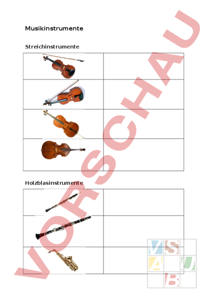 Arbeitsblatt: Musikinstrumente - Musik - Musiktheorie / Noten