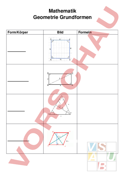 Arbeitsblatt Geometrie Grundformen Dossier Geometrie Gemischte Themen 4946