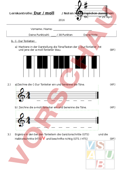 Arbeitsblatt Lernkontrolle Dur Moll Musik Musiktheorie Noten