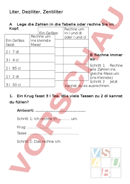 Arbeitsblatt L Dl Cl Mathematik Sachrechnen Grossen