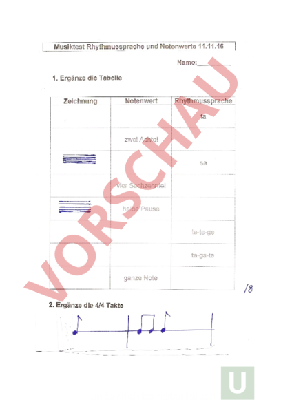 Arbeitsblatt: Musiktest Rhythmussprache Und Notenwerte - Musik ...