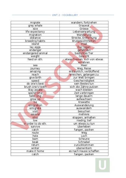 Arbeitsblatt Englisch Unit 2 Vocabulary Englisch Wortschatz