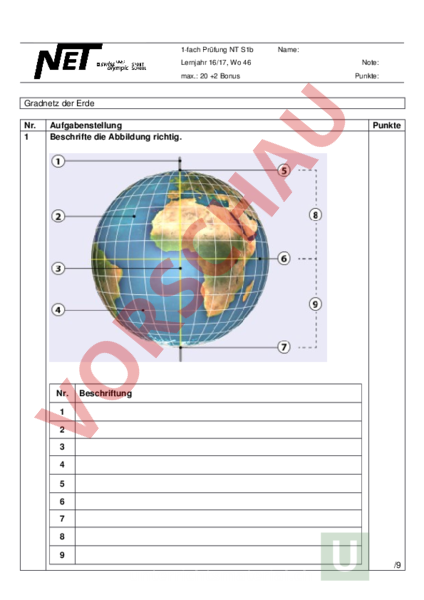 Arbeitsblatt: Gradnetz Der Erde - Geographie - Kartographie / Gradnetz