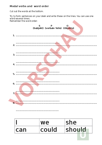 Arbeitsblatt New World 3 Unit 3 Modal Verb Word Order Englisch Grammatik