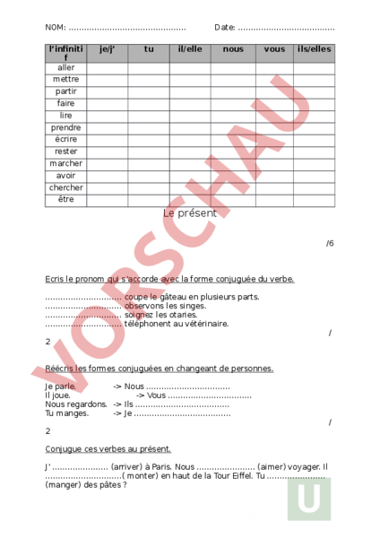 Arbeitsblatt Franz Test Französisch Grammatik