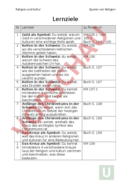 Arbeitsblatt: Lernziele Spuren Von Religionen - Lebenskunde ...