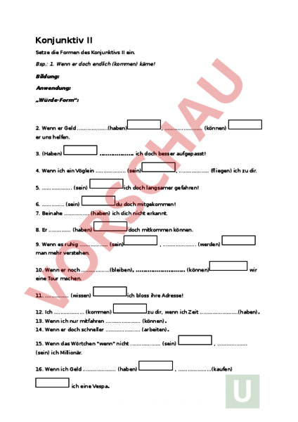 Arbeitsblatt: Konjunktiv II - Deutsch - Grammatik