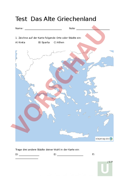 Arbeitsblatt: Test Das Alte Griechenland - Geschichte - Altertum