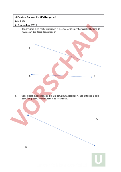 Arbeitsblatt Probe 2ad Pythagoras Geometrie Korper Figuren