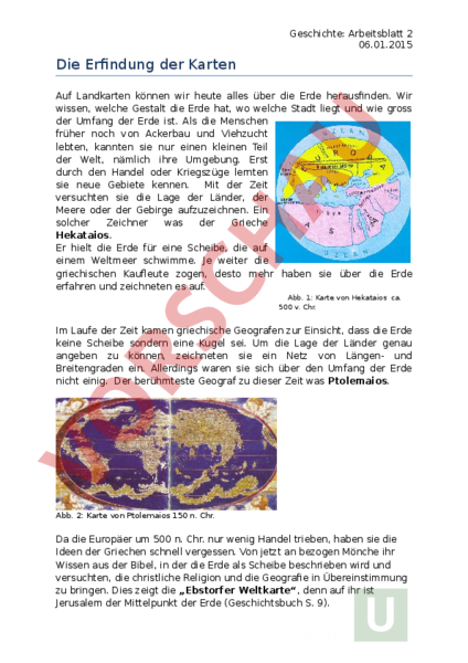 Arbeitsblatt Die Erfindung Der Karten Geographie Anderes Thema