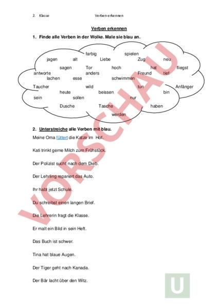 Verben Erkennen Arbeitsblatt
 Arbeitsblatt Verben erkennen Deutsch Grammatik