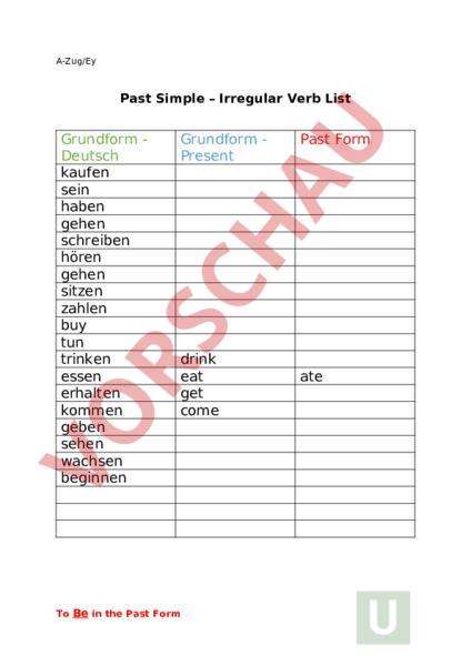 Irregular Verbs Arbeitsblatt
 Arbeitsblatt Irregular Verbs Past Simple Englisch Grammatik