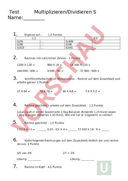 Arbeitsblatt: Rechnen Mit Dezimalzahlen - Mathematik - Brüche ...