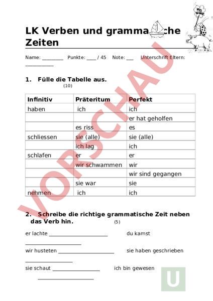 Arbeitsblatt: LZK Grammatische Zeiten - Deutsch - Grammatik